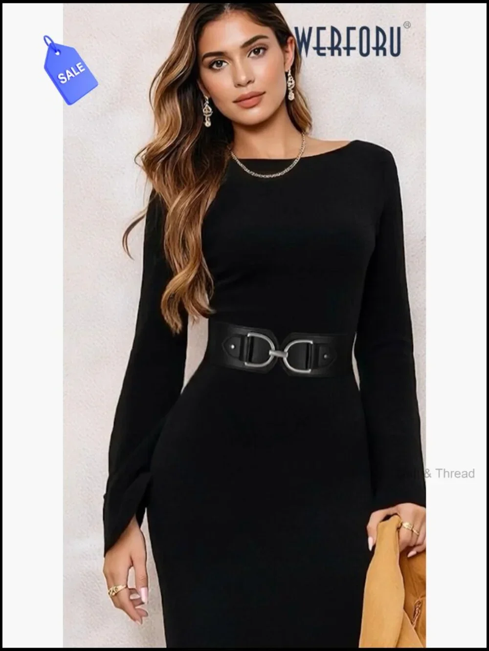 Wide Elastic Belt with Large Gold Buckle Faux Leather Stretchy Thick Dress Belt